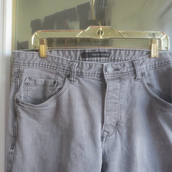 Calvin Klein Button Down Fly Grey Straight Legs Denim Jeans - Size 34 x 30 Men's - Picture 4 of 16